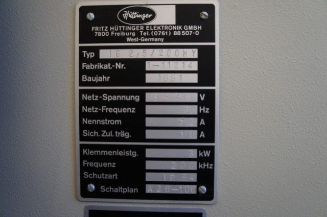 Huttinger IG 2,5 HF Voeding