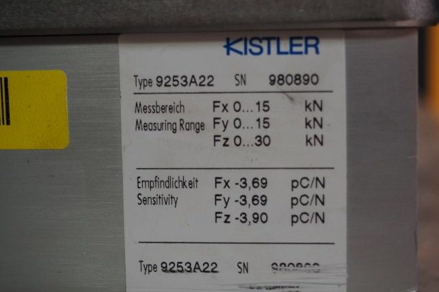 Kistler Force Measure Sensor Table