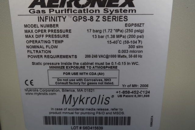 Aeronex Infinity GPS-8 Z Gas Purification unit/device