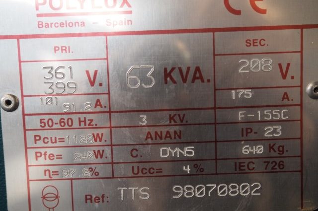 Polylux 63 KVA. Transformator
