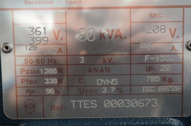 Polylux 80 KVA. Transformator