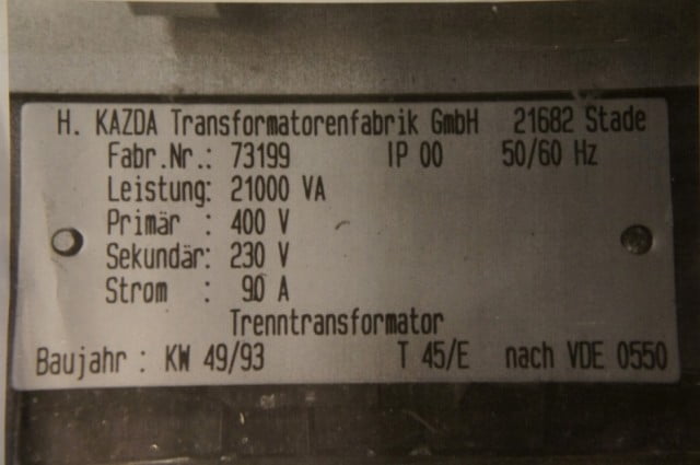 Voeding Kazda 50/60 Hz, 400V, 90A
